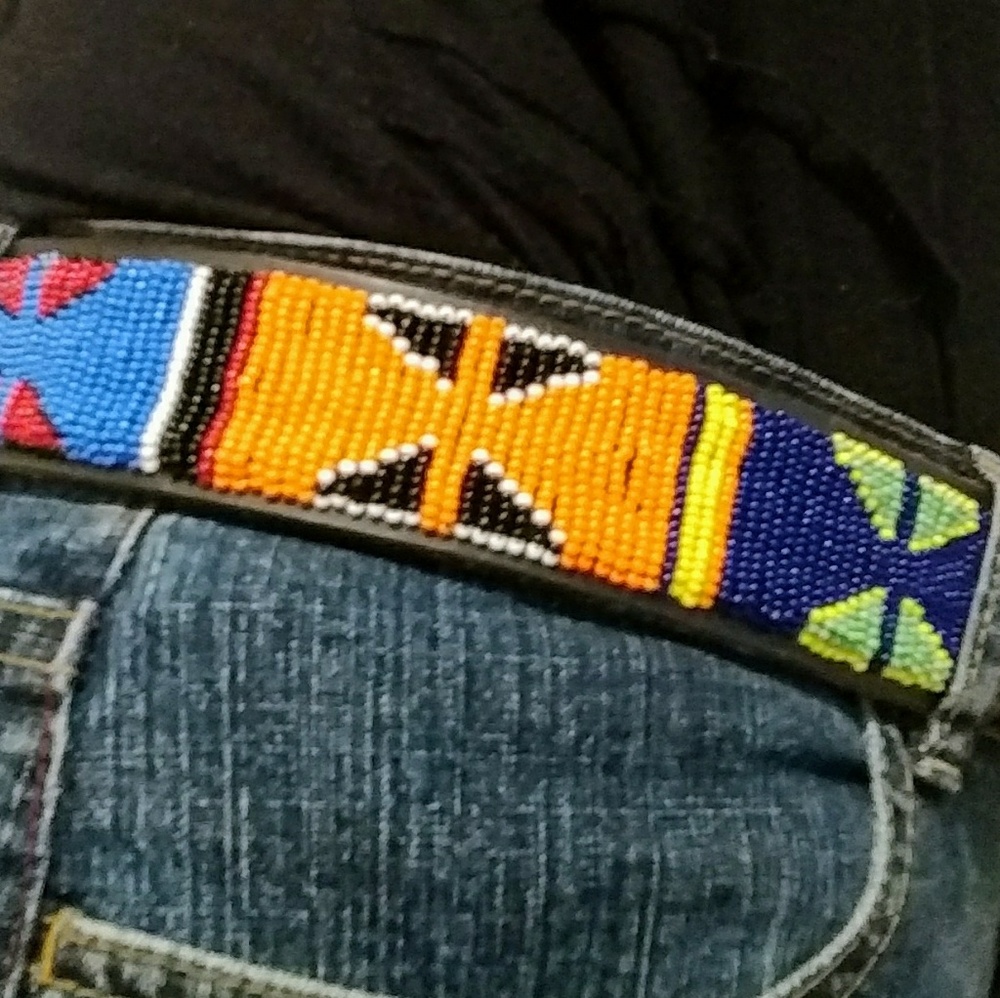 Hand beaded!! One left...Beaded Leather Belt